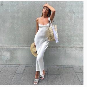 ZARA WHITE SATIN EFFECT CUT OUT BACK MIDI SLIP DRESS